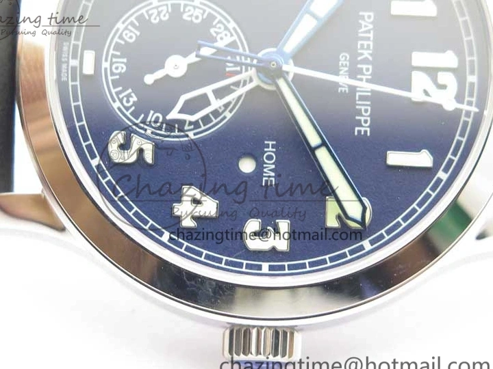 MIROTIME 0404 Practical Calatrava 5524 Pilot Travel Time SS GRF Blue Dial on Black Leather Strap A324 V 7107